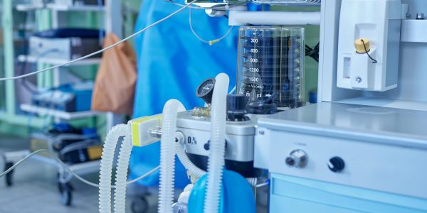 modern ventilator in operating room, selective focus